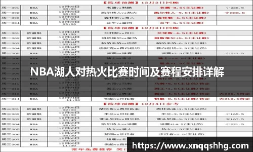 NBA湖人对热火比赛时间及赛程安排详解